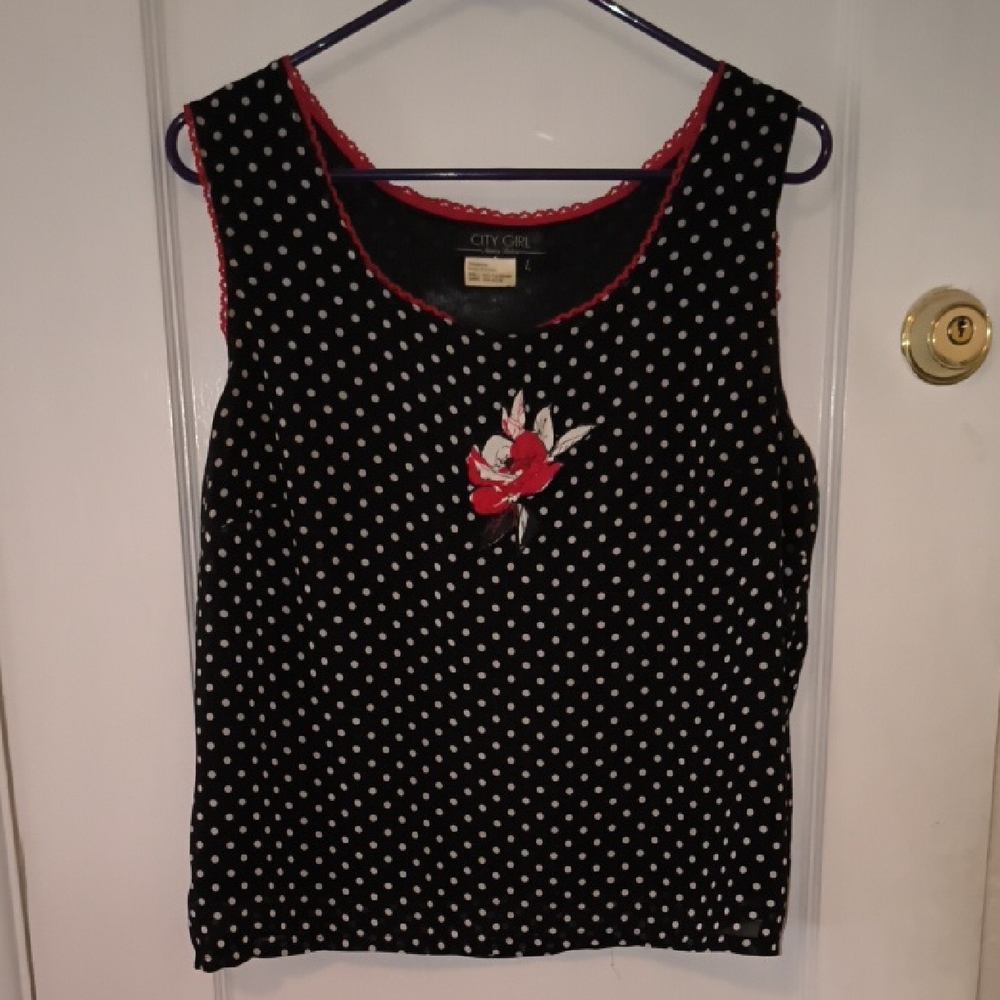 City Girl | Black and Red Polka Dot Tank Top